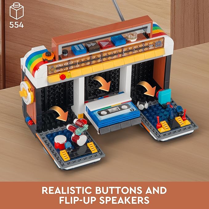 Retro Radio Classic Series Building Blocks Set Collectible Vintage Music Player Display Mini Model Kit Creative Gift Toys for Adults Teens 14+ (554 Pieces)