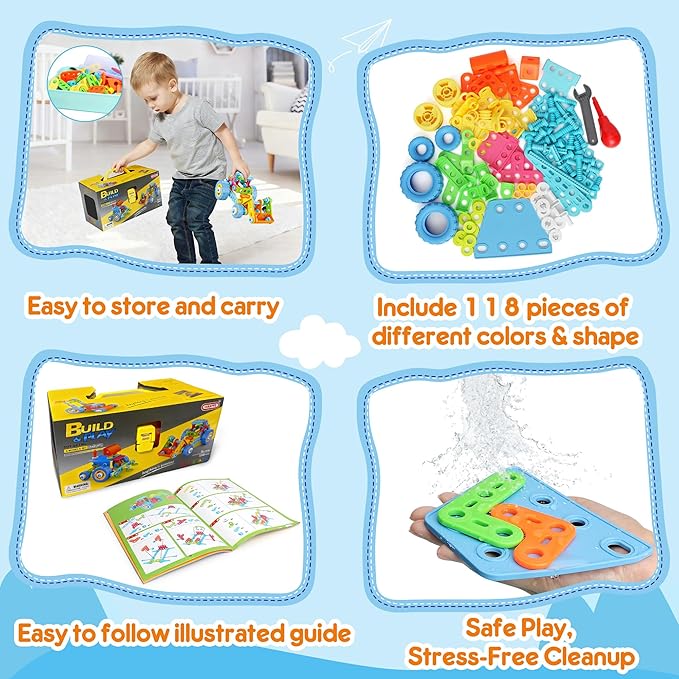 STEM Toys for 3 4 5 6 7 8+ Year Old Boy Girl Building Toys for Kids Ages 4-8 5-7 6-8 Toddler 3-8 Block Stem Kit Educational Construction Set Creative Activities Learning Engineering Game Birthday Gift