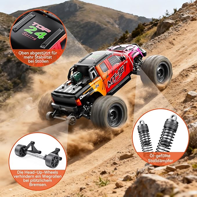 1/16 50MPH Brushless 4WD RC TruckUpgradeable All-Terrain Remote Control Cars with 3S BatteryWaterproof Fast Off-Road RC Truggy for AdultsSuitable as Gift for Snow/Sand Adventures-Gradient Red