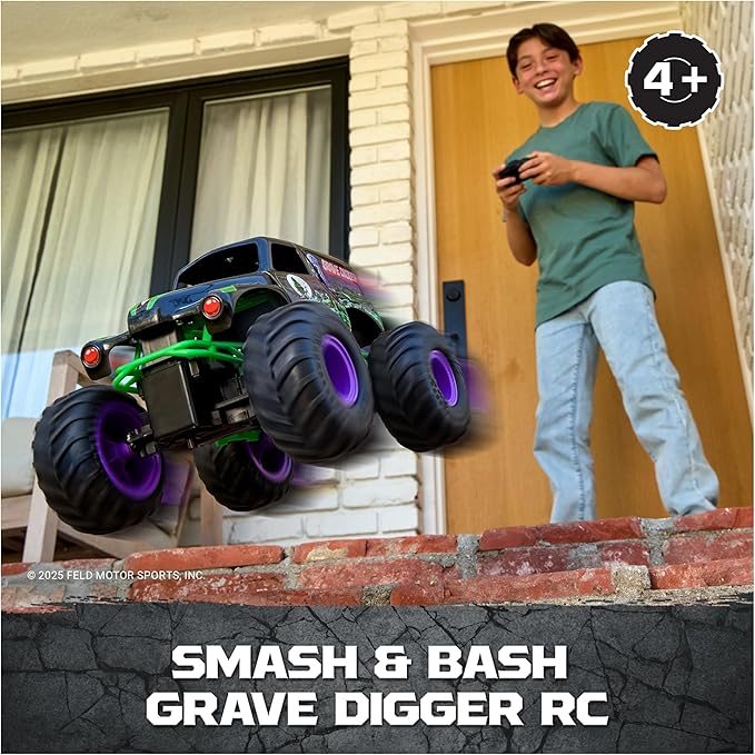 Monster Jam Official Smash &amp Bash Grave Digger Remote Control Indoor &amp Outdoor Vehicle 1:15 Scale Repairable Monster Truck Kids Toys for Boy and Girls Ages 4 and up