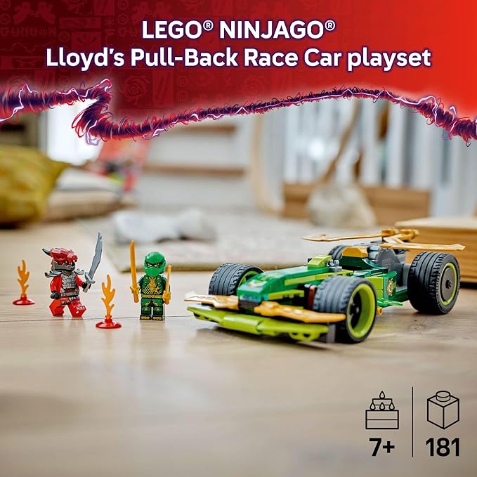 LEGO NINJAGO Lloyd's Pull-Back Race Car Toy - Building Toy for Pretend Play for Boys and Girls Ages 7+ - Toy Car for Kids with 2 Minifigures - Gift Idea for Birthdays - 71828
