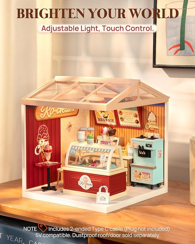 Rolife Super Creator DIY Miniature Plastic House Building Set Playset with LED Suitable for Mini Figures Construction Toys Diorama Kit Gifts for Adults (Flavorful Ice Cream)