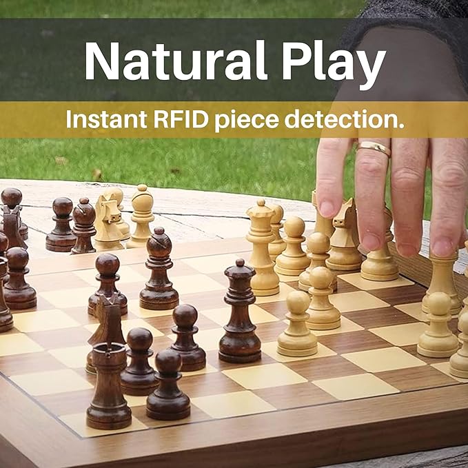 Millennium Chess Classics Exclusive - Electronic Chess Board Set - Chess Teacher &amp Trainer - Auto Sensing Light Up Squares - Smart AI Chess Board for Enhanced Gameplay - Real Wood Hand-Carved Piec