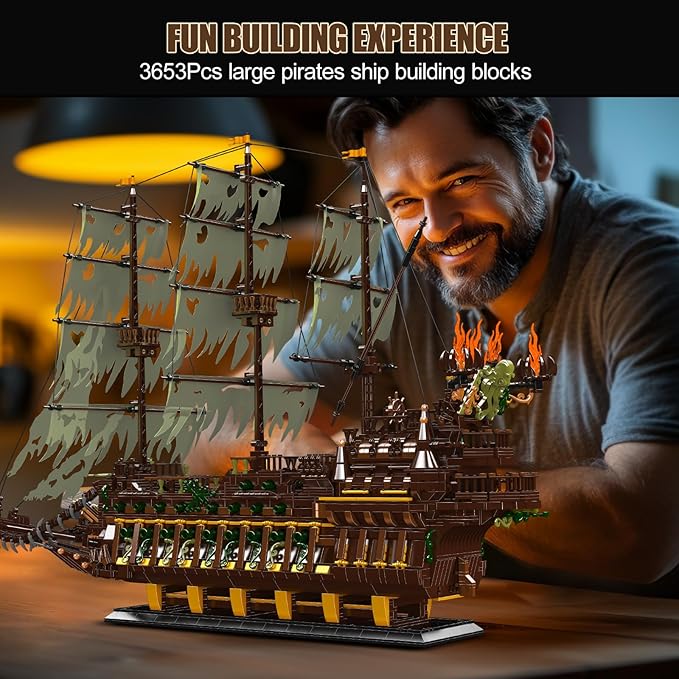 NUTCRACKER Pirate Ship Model Building Set for Adult - Large MOC Dutchman Pirate Ship Home Collection or Display Model Pirate Ship Toy Building Set Christmas Birthday Gift for Adult Teen 14+（3653Pcs