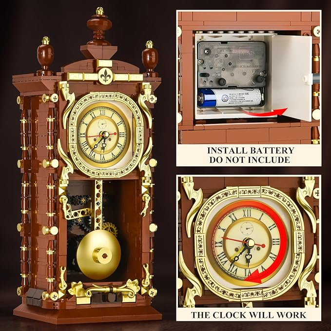 Retro Clock Building Set for AdultsVintage Pendulum Clock Model with Rotating GearsHome Decor Mechanical Building Blocks Toys Gift for Boys and Girls 8+ (751 Pieces)