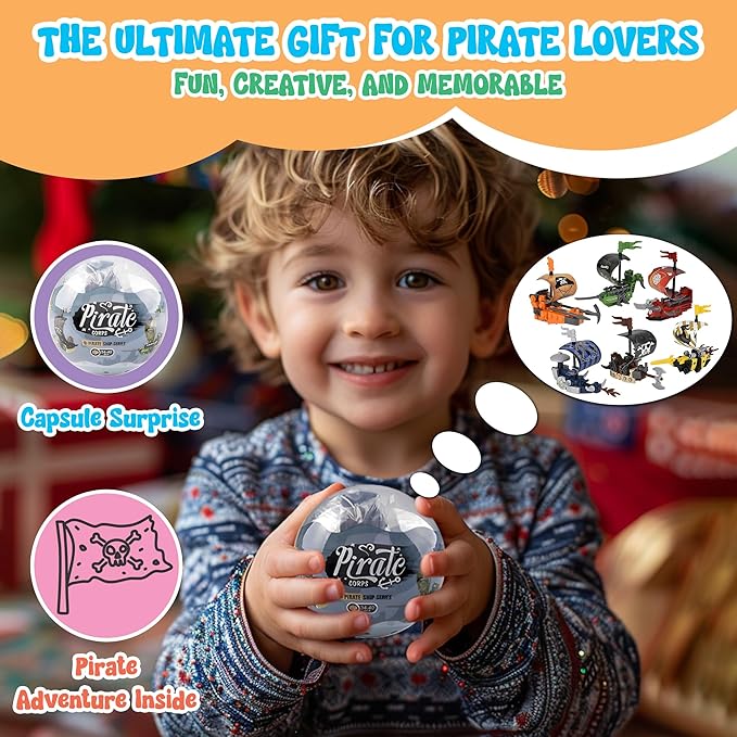 Forest &amp Twelfth Building Block Pirate Ship Toy Set Toy Building Sets for Boys and Girls Fun Build a Boat Set to Promote Creative Thinking Great as Pirate Party Favors Birthday Gifts (Set of 12