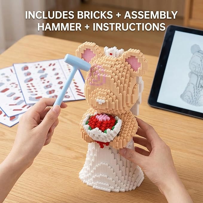 12.6 Bride Teddy Bear Blocks Building Bricks Set - Challenging DIY Micro Blocks for Adults Collectible Decor for Office &amp Bookshelf Screen-Free Stress Relief - Gift Idea Ages 14+