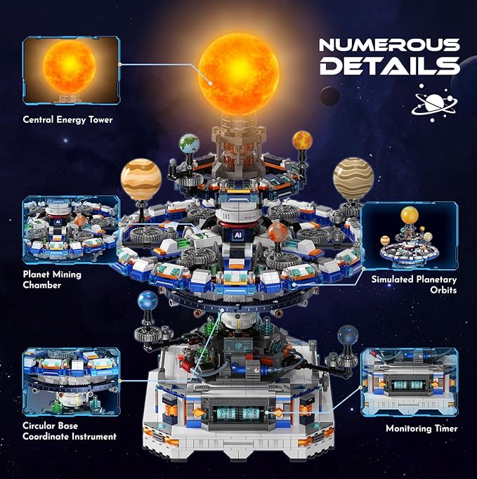 Rotating Solar System Building Set with LED Lights 2900 PCS Collector's STEM Model Kit 8 Orbiting Planets &amp Glowing Sun – Educational Gift for Adults Kids 8+ Astronomy Enthusiasts