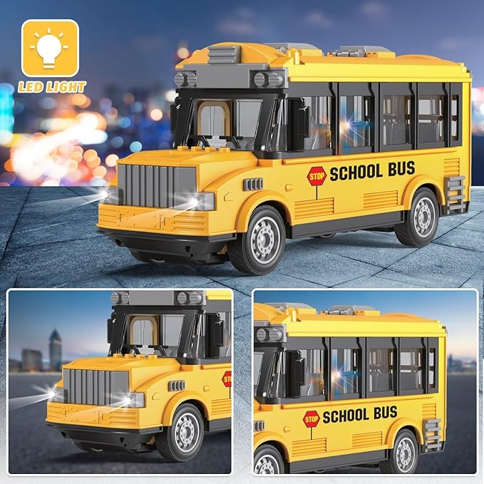 Dollox 1/30 RC School Bus 2.4G Remote Control School Car 4 Channel City Classic Bus Toy Electronic Vehicles Opening Door for Toddlers with Lights (School Bus)