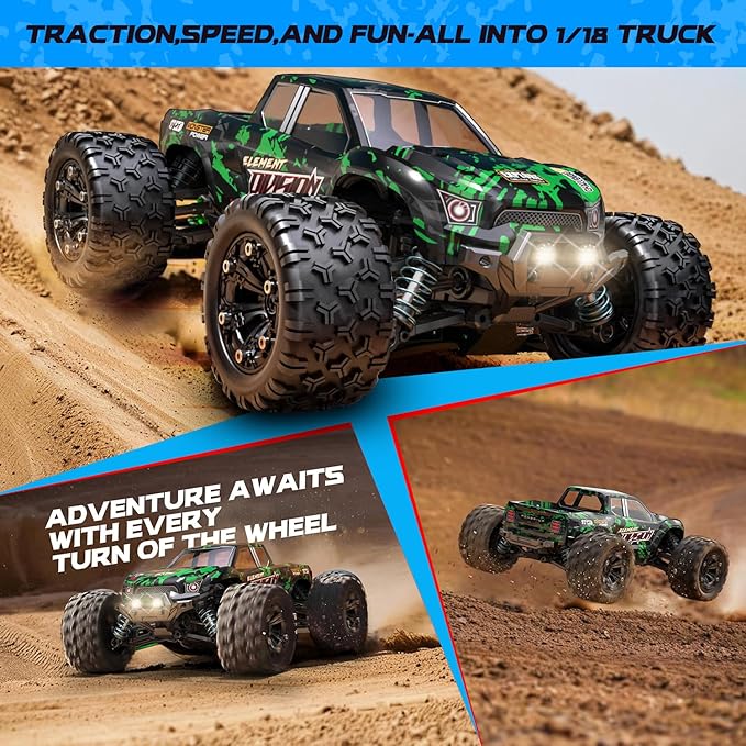 1:18 Scale All Terrain RC Cars 40 KPH High Speed 4WD Electric Vehicle with 2.4 GHz Remote Control 4X4 Waterproof Off-Road Truck with Two Rechargeable Batteries