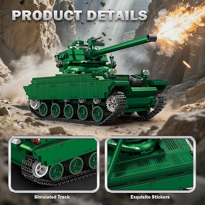 Reobrix AMX-13 Light Tank Building Set 1:28 Scale Military French Tank Model Toy Set for Military Fans 1037 PCS Collectible Building Block Kit Ideal Gift for Adults Boys Age 14+