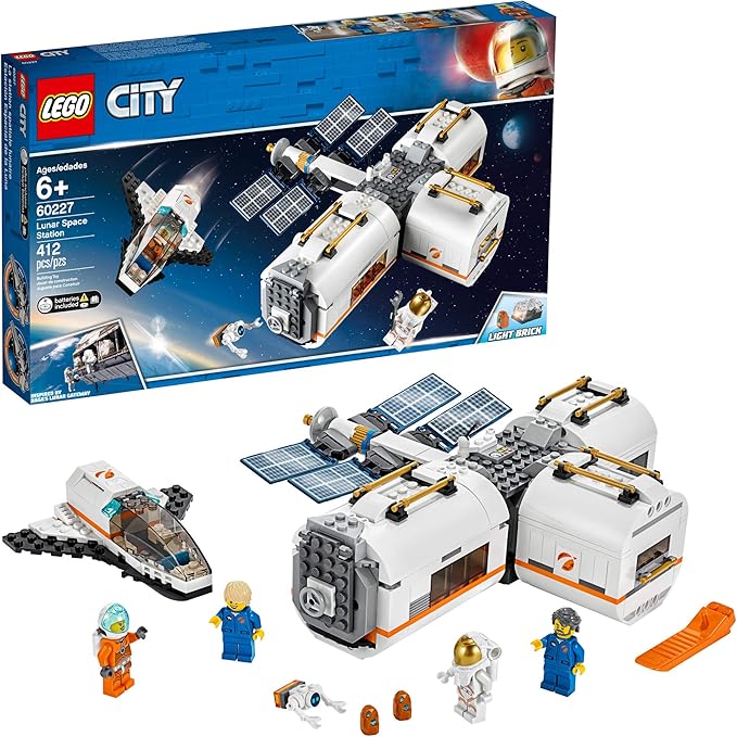 LEGO City Space Lunar Space Station 60227 Space Station Building Set with Toy Shuttle Detachable Satellite and Astronaut Minifigures Popular Space Gift (412 Pieces)