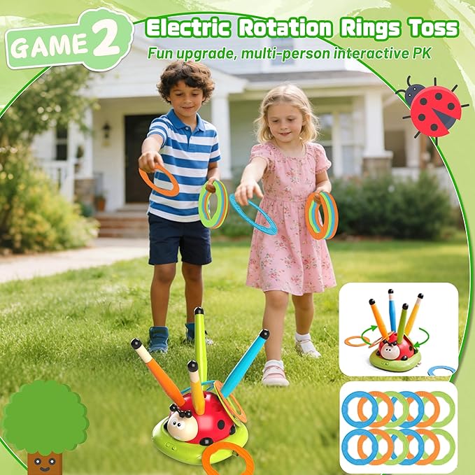 5 in 1 Musical Jump Bean Bag Toss Ring Game Baseball Toys and Stomping Launch Rocket Launcher for Kids Remote Control Indoor Outdoor Sports Toys for Kids Ages 4-8 3-5 Birthday Easter Gifts