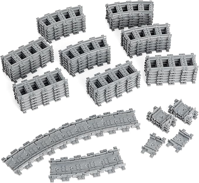 Classic City Train Tracks 72 Pieces Railroad Track with 24 Flexible 24 Curved and 24 Straight Tracks Train Expansion Accessories Compatible with All Major Brands Train Tracks