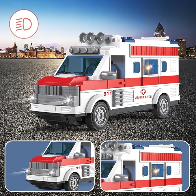 Dollox 1/30 Remote Control Ambulance 2.4G RC Play Car Toy 4 Channel Electric Ambulance Vehicles Emergency Rescue Cars with Lights Opening Door Gifts for Kids Boys Girls Age 3 4 5 6 7