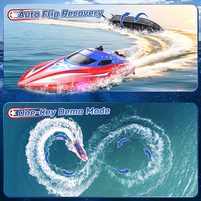 HOLYFUN Full Proportional Remote Control Boat for Kids &amp Adults 20MPH+ High-Speed Waterproof RC Boat 2 Battery(30 Mins) 2.4GHz Racing Boats Toy for Water Pool &amp Lake