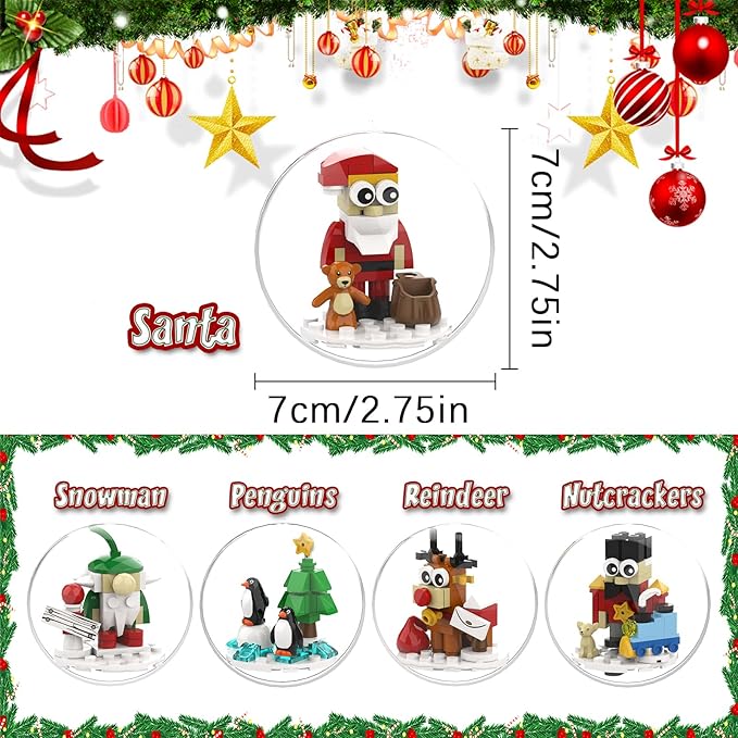 Christmas Tree Ornaments Building Blocks Christmas 2025 Christmas Decorations Ball Toys Included Santa Reindeer Nutcracker Gnome Penguin Xmas Ornaments for Indoor Outdoor 5packs