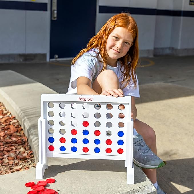 GoSports 1 Foot Width Wooden 4 in a Row Game - Choose White or Dark Stain – Includes Connect Coins Portable Case and Rules