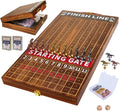 Horse Race Board Game Solid Wood Foldable Racing Board with 11 Metal Horses 2 Dice and 2 Boxes of Cards Portable Travel Game for Family Parties and Holiday Gatherings