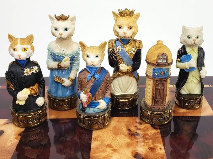 HPL Royal Cats Vs Dogs Set of Chess Men Pieces Hand Painted - NO Board