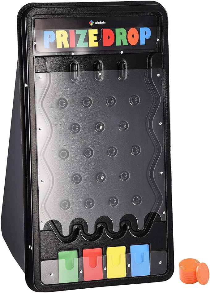 25X14 Prize Drop Plinko Board Foldable Stand with 8 Playing Pucks Tabletop Penny Drop Game for Carnival Trade Show Live Stream Party