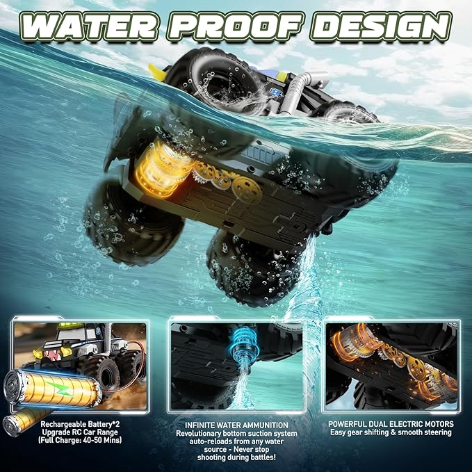 Remote Control Car Waterproof Monster Trucks Toys 1:18 Amphibious RC Cars 2.4 GHz 4WD All Terrain Off-Road Pickup Toy Truck Kids Toys for 6-12 Year Old Boys Girls Christmas Birthday Gifts Presents