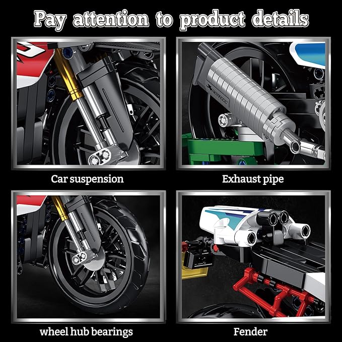 912PCS Motorcycle Building Block Set for Adults Compatible with Lego 1000 RR MOC Model Collectible Toys Gifts for Teens Boys Kids