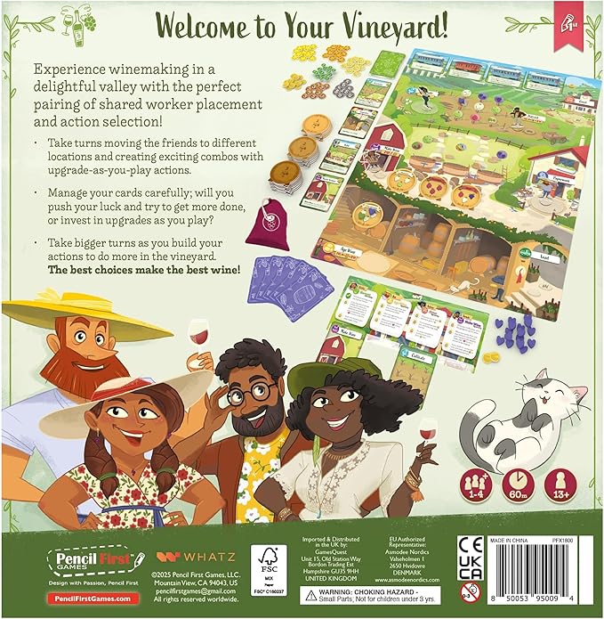 Pencil First Games: Vineyard - A Wine-Making Board Game Worker Placement Push Your Luck Upgrade-As-You-Play Card Management Ages 13+ 1-4 Players