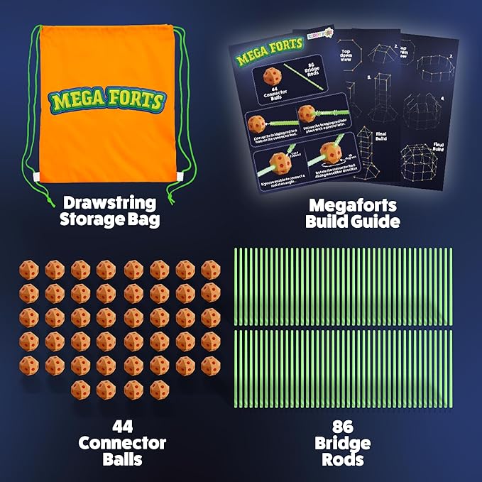 KiddyPlay Mega Forts - 130 Piece Fort Building Kit For Kids - Glow in the Dark DIY Fort Making Kit - Build a Fort Building Kit - STEM Building Toys For Kids