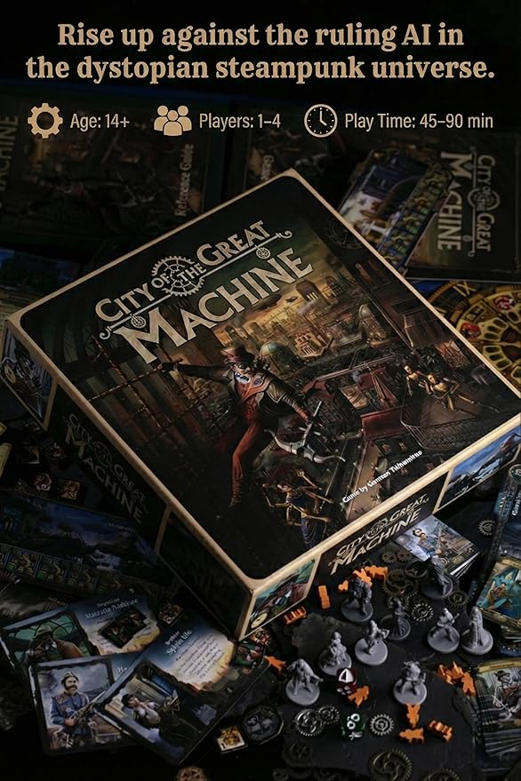CrowD Games | City of The Great Machine Board Game | 1-4 Players | Ages 14 and up | Steampunk | One-vs-Many | Hidden Movement | Cooperative Board Games | Strategy Board Games | Playtime 45-90 min