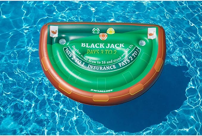 Swimline Inflatable Blackjack Game Table Raft with Waterproof Cards Green/Brown 60/40/12