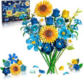 Blue Rose Sunflower Building Block Set - Compatible with Lego Flowers Adults Women Gothic Artificial Botanical Collection Van Gogh Starry Night Christmas Valentine's Gifts Home Decor