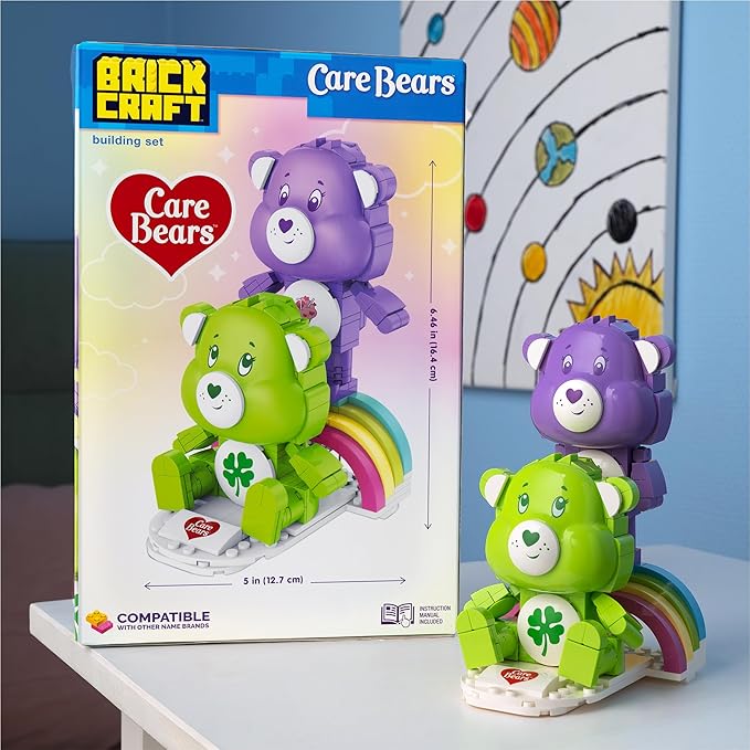 Brickcraft Care Bears Good Luck Bear &amp Share Bear Building Set 336 PCS Construction Toy for Kids Ages 8+ Collectible Rainbow Figures Gift Idea for Girls and Boys Birthday Christmas Holiday