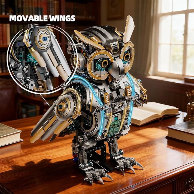 Mechanical Owl Building Blocks Hand-Crank or Electric Powered Moving Snake Engineering Construction Set for Kids and Adults Detailed Mechanical Model with Gears and Lights