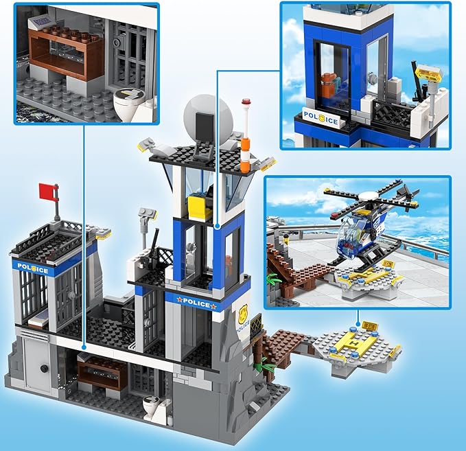 City Police Prison Island Building Blocks Set Police Station Building Toy Kit with Police Car Drone Helicopter Boats Best Preschool Toys Gift for Kids Boys and Girls Aged 6+ (946 Pieces)