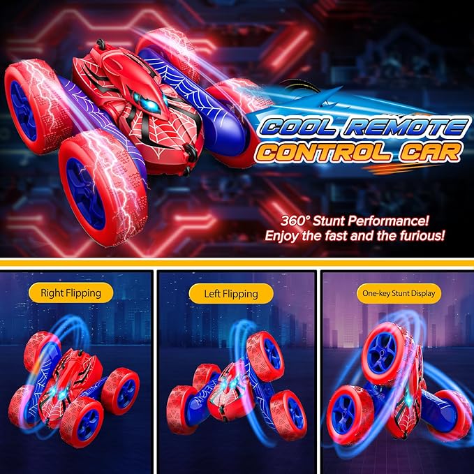 Remote Control CarDouble Sided 360° Rotating 4WD RC Cars Toys for 3-12 Year Old Boys 2.4GHz Electric Rechargeable Race Stunt Birthday Halloween Christmas Easter Toys for Boys 4-6 3-4