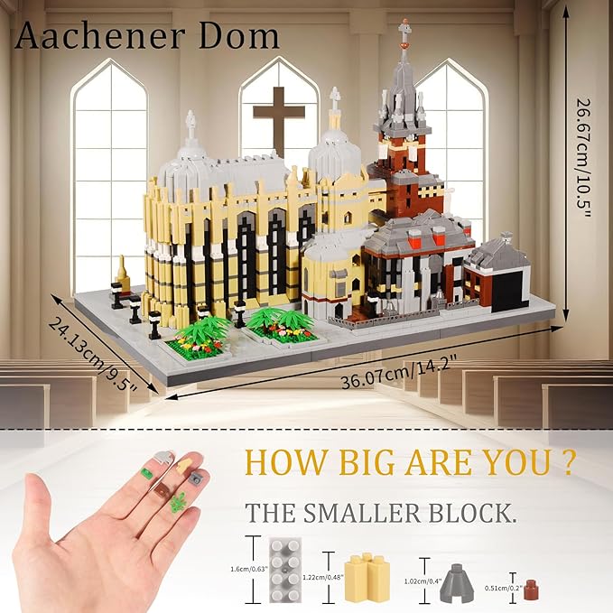 Micro Building Blocks Set Germany Medieval Aachener Dom Model Building Kit 6650 PCS Construction Model for Adult and Teens