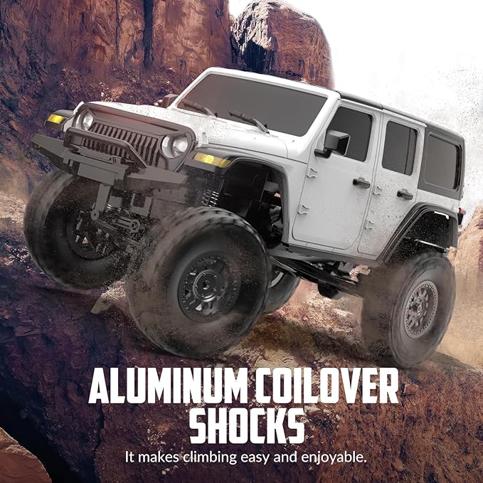 RACENT 1/24 RC Crawler 4WD Off Road All Terrain RC Monster Truck Rock Climbing with led Light Waterproof Hobby Grade Toys with 4 Batteries for Adults (White)