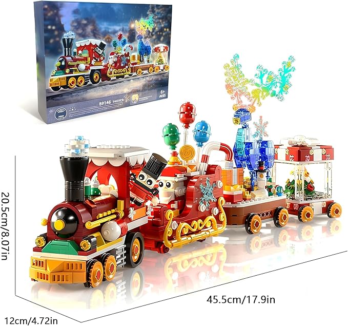 Christmas Train Building Block Set-1461PCS Surprise Christmas Countdown Toys with LED Light Collectible Holiday Block Sets Thanksgiving Xmas Gifts Home Decor for Boys Girls and Adults