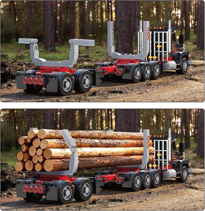 Xbert Logging Trucks Building Block Sets Wood Transport Timber Truck Farm Tractor Trailer Model Vehicles Toys Gift for Boys