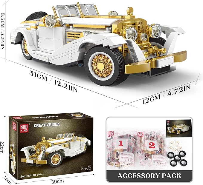Mould King 10003 Classic Car Model Kit MOC Vintage Car Building Blocks Set Gift for Kids Age 8+/Adults Collections Enthusiasts (958+ Pieces Static Version)