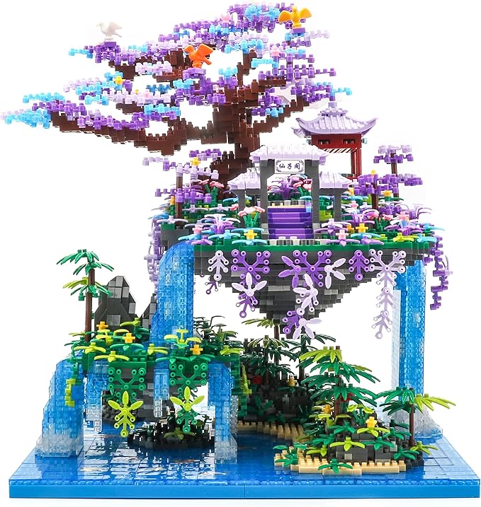 The Moon Palace Chinese Architecture Micro Building Blocks Set with LED Lights 4574PCS Cherry Blossom Tree Model Kit Collectible Cultural Gift for Adults &amp Teens