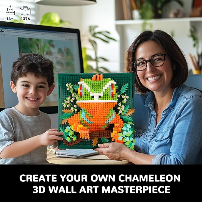 Chameleon Animal 3D Wall Art Micro Mini Building Blocks Set Unique Home Wall Decor or Table Display No Compatible with Lego Ideal Gift Toy for Adults &amp Boys Girls 14+ (1376 PCS)