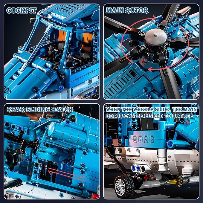 Powered Military Helicopter Building Blocks Set – 1521PCS Army Aircraft Bricks Model with Motor-Driven Rotors Power Module &amp Mechanical Gear System – STEM Engineering Toy for Boys Teens &amp Ad