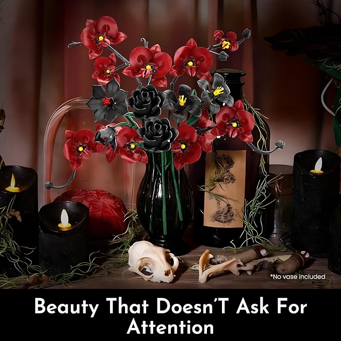 Orchid Flower Bouquet Building Set for Adults Birthday Gifts for Women Mom Wife Girls Teen Buildable Artificial Floral Botanical Collection Gothic Decor for Home or Office (623 PCS)