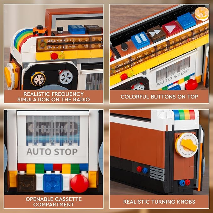 Retro Radio Classic Series Building Blocks Set Collectible Vintage Music Player Display Mini Model Kit Creative Gift Toys for Adults Teens 14+ (554 Pieces)