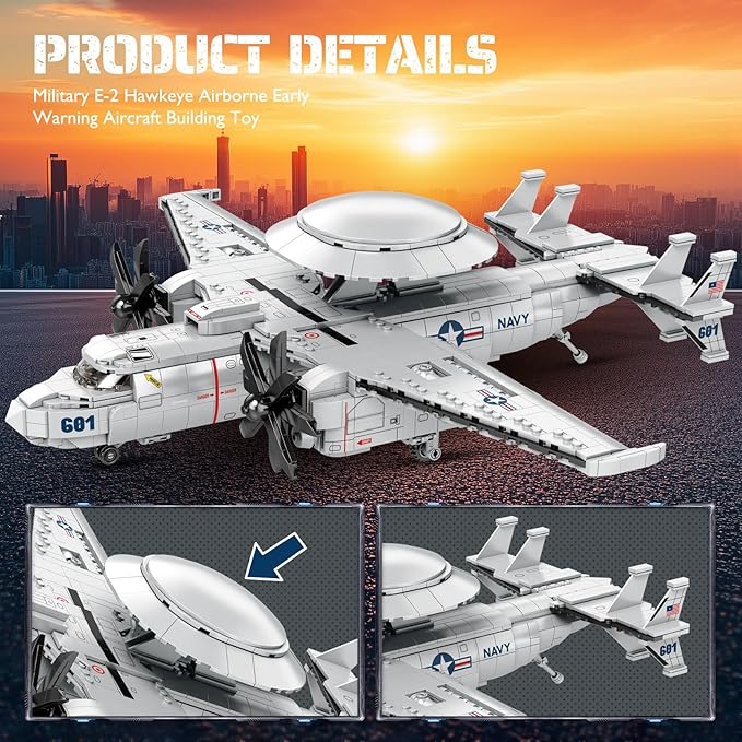 NUTCRACKER Military Airplane Building Set for Adult - E-2 Hawkeye Airborne Early Warning Aircraft Building Toy Fighter Jet Home Collection Model Christmas Birthday Gift for Men Boy 14+ (1144Pieces