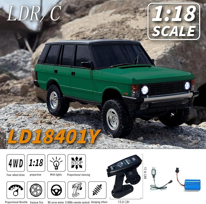 LDRC 1/18 Rc Climbing Car Ld18401 4wd Off-Road Vehicle Professional Adult Model Remote Control Crawler Cars (Green)