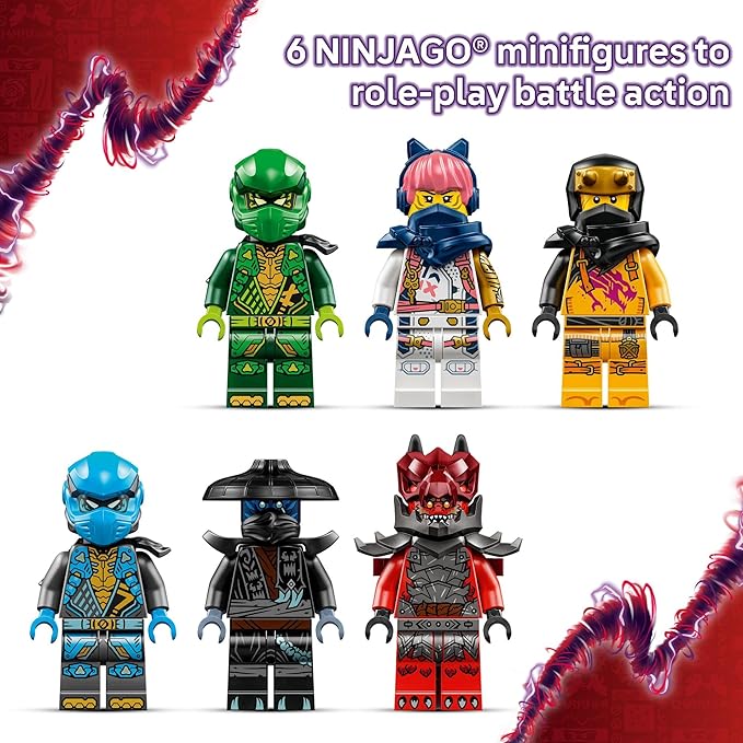 LEGO NINJAGO Thunderfang Dragon of Chaos Building Toy for Kids Ages 8+ - Dragon Rising Playset with 6 Minifigures and Poseable Figure - Birthday Gift Idea for Boys and Girls - 71832