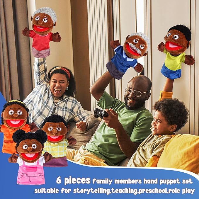 6 Pcs Family Hand Puppets 12 Inch Grandparents Mom &amp Dad Brother &amp Sister Plush Hand Puppet Toys Role-Play Toy Puppets for Kids Storytelling Imaginative Pretend Play Teaching Preschool(6 Fam